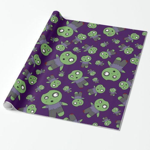 Purple zombies wrapping paper