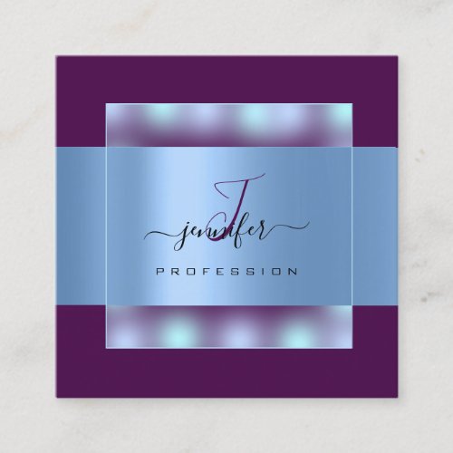 Purplel Blue Modern Monogram Name Social Media Square Business Card