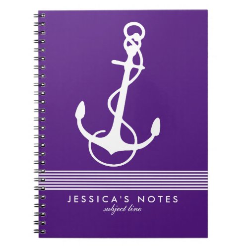 Purplen  White Stripes Nautical Boat Anchor 2 Notebook