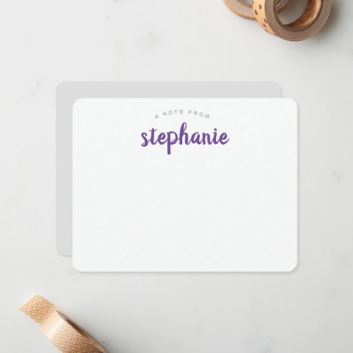PurplePlayful Script Personalized Flat Note Card