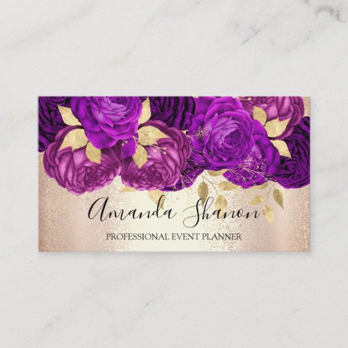 PurpleRose Gold Flowers Logo Event Planner QR Code Business Card