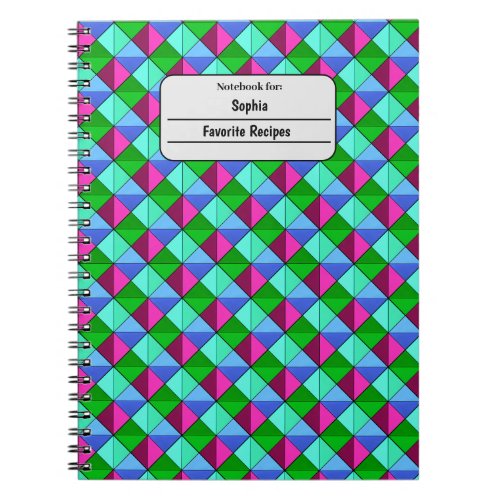 Purples greens blues  Triangle pattern front label Notebook