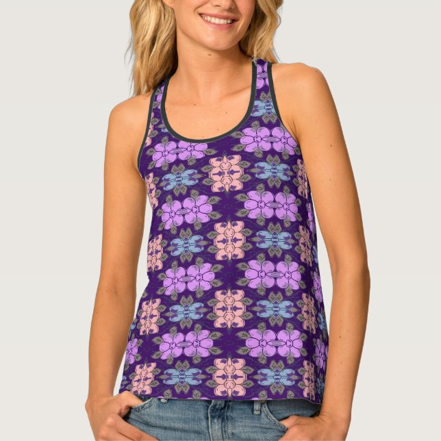 Purples Pink and Blue Patterned Women's Tank Top (Front)