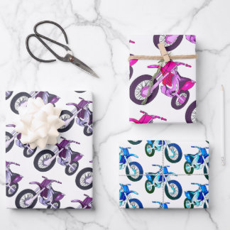 Purples, Pink, Blue Dirt Bike Motorcycle Wrapping Paper Sheets