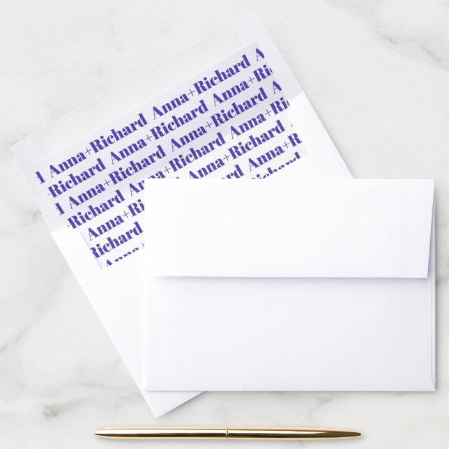 Purplish blue custom names wedding  envelope liner (Desk)