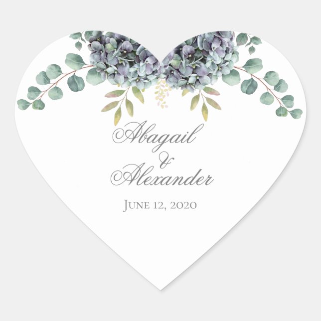 Purplish Hydrangeas Eucalyptus Heart Sticker (Front)