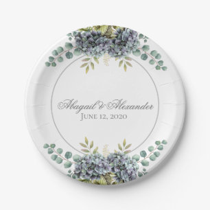 Purplish Hydrangeas Eucalyptus Paper Plates