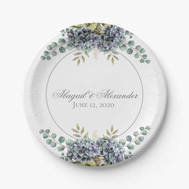 Purplish Hydrangeas Eucalyptus Paper Plates (Front)