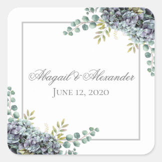 Purplish Hydrangeas Eucalyptus Square Sticker