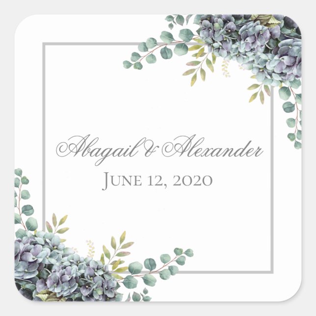 Purplish Hydrangeas Eucalyptus Square Sticker (Front)