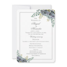 Purplish Hydrangeas Eucalyptus Wedding Program Car