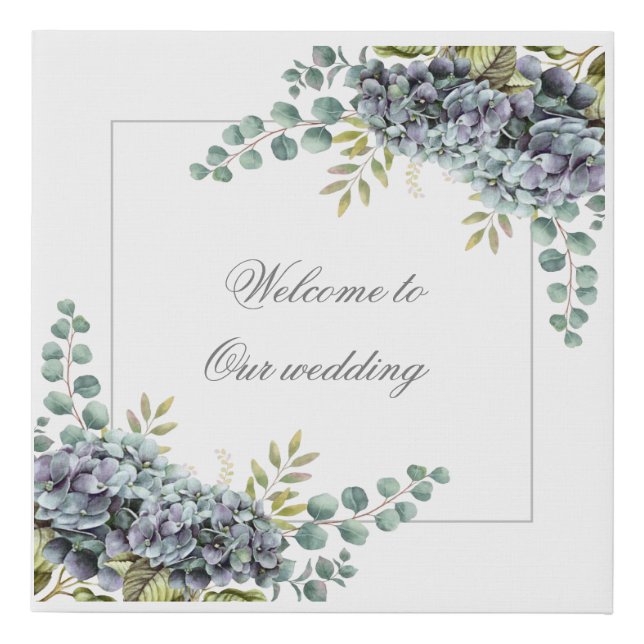 Purplish Hydrangeas Eucalyptus Wedding Sign (Front)