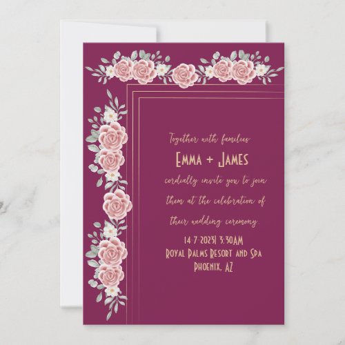 Purplish pink floral wedding card