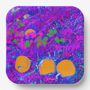 Purplish Pumpkin Field in Pop Art Style Paper Plates