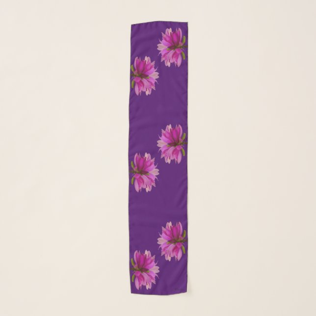 Purplish-Red Magnolias Long Chiffon Scarf (Front)