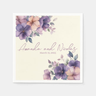 Purply pink flower wedding paper napkins
