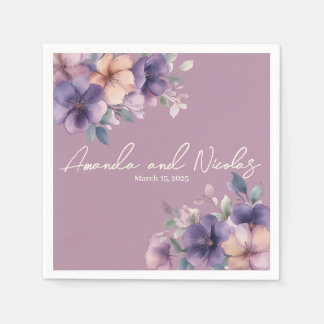 Purply pink flower wedding paper napkins