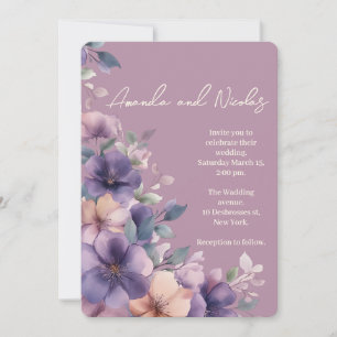 Purply pink flowers on wedding invitation