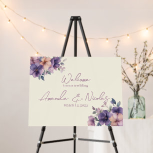 Purply pink flowers on Wedding Wedding Sign