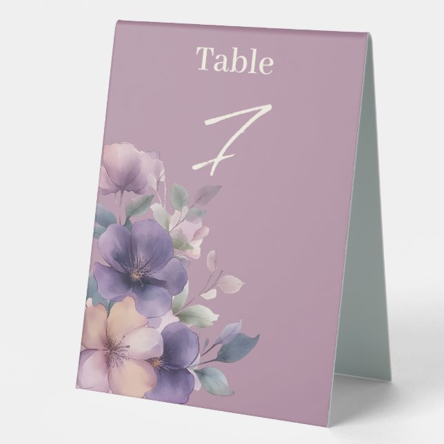 Purply pink wedding Table Tent Sign (Front)