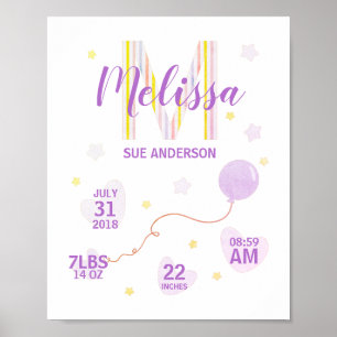 Purpple & Yellow Birth Stat Design Poster
