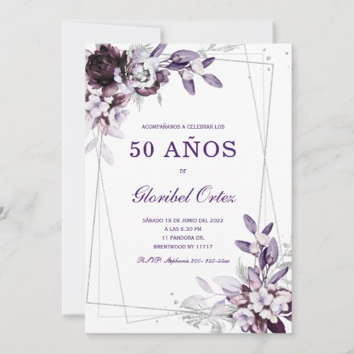 Prpura y Lavanda Plata 50 cumpleaos plantilla de Invitation