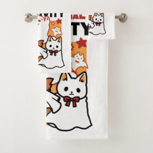 Purr-anormal Cat-tivity Cute Halloween Cat Design Bath Towel Set