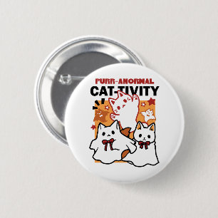 Purr-anormal Cat-tivity Cute Halloween Cat Design Button