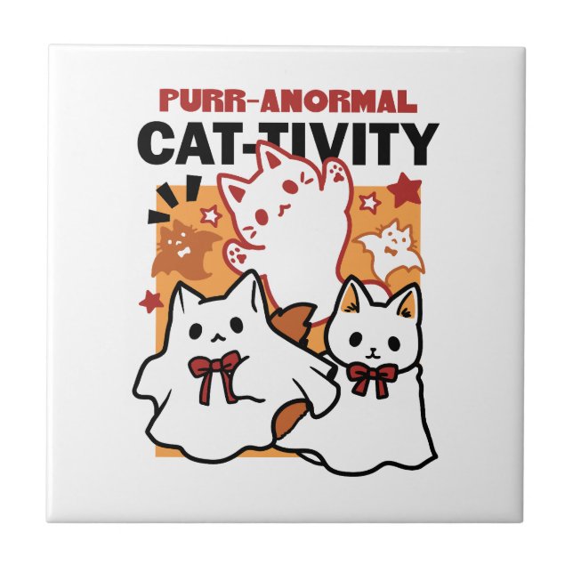 Purr-anormal Cat-tivity Cute Halloween Cat Design Ceramic Tile (Front)