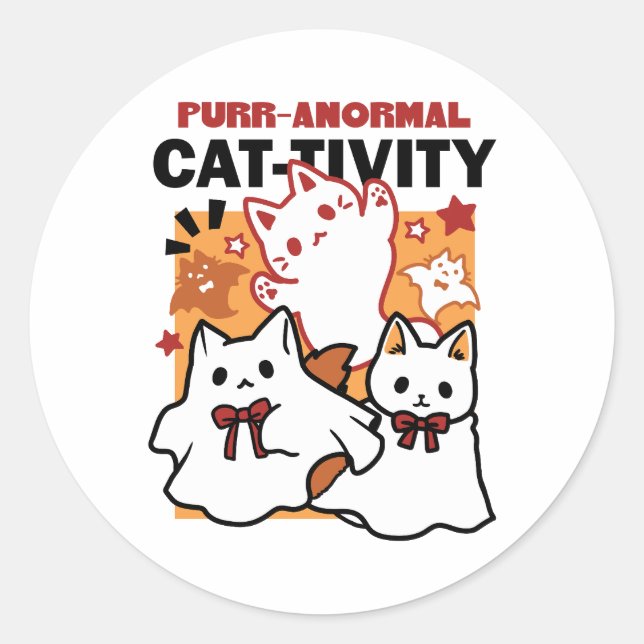 Purr-anormal Cat-tivity Cute Halloween Cat Design Classic Round Sticker (Front)