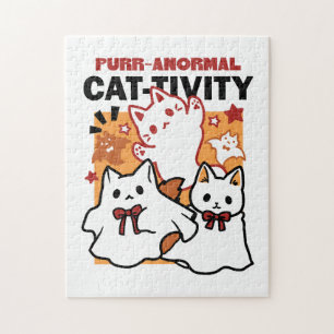 Purr-anormal Cat-tivity Cute Halloween Cat Design Jigsaw Puzzle