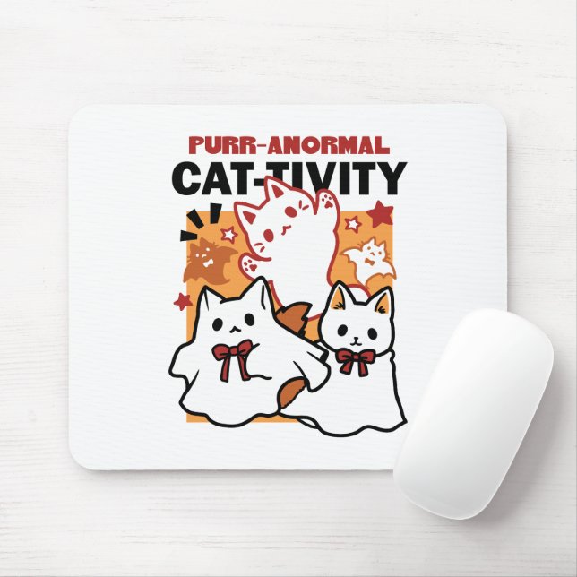 Purr-anormal Cat-tivity Cute Halloween Cat Design Mouse Pad (With Mouse)