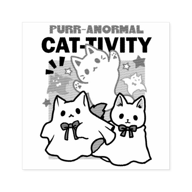 Purr-anormal Cat-tivity Cute Halloween Cat Design Rubber Stamp (Imprint)