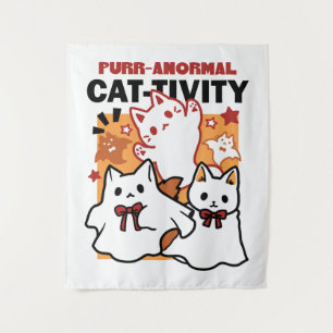 Purr-anormal Cat-tivity Cute Halloween Cat Design Tapestry