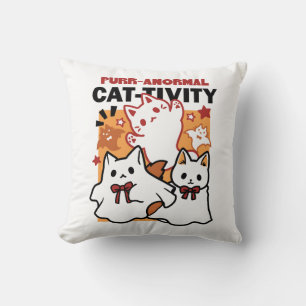 Purr-anormal Cat-tivity Cute Halloween Cat Design Throw Pillow