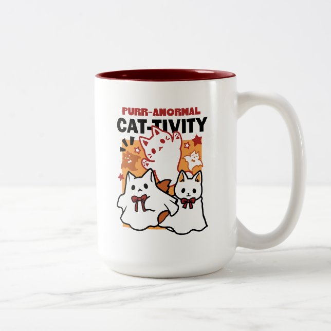 Purr-anormal Cat-tivity Cute Halloween Cat Design Two-Tone Coffee Mug (Right)