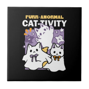 Purr-anormal Cat-tivity - Halloween Cat Design Ceramic Tile