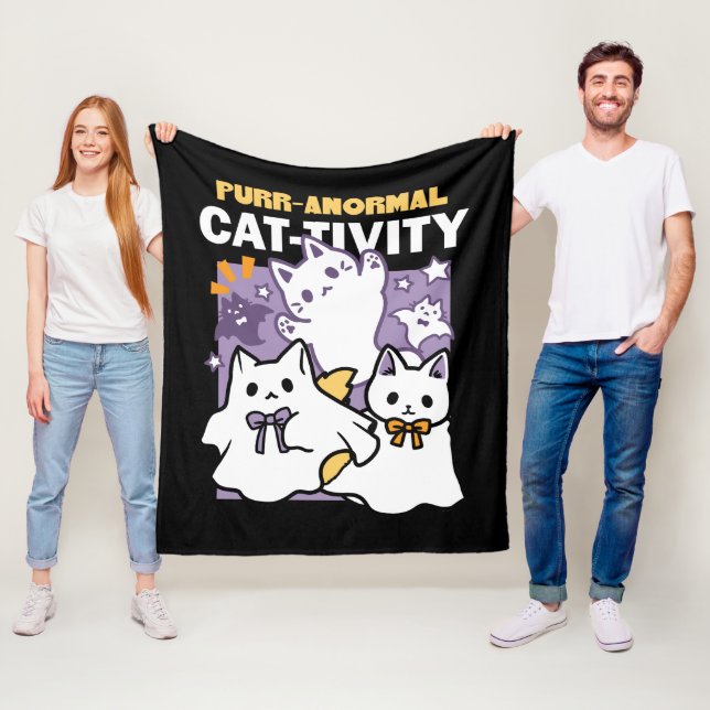 Purr-anormal Cat-tivity - Halloween Cat Design Fleece Blanket (In Situ)