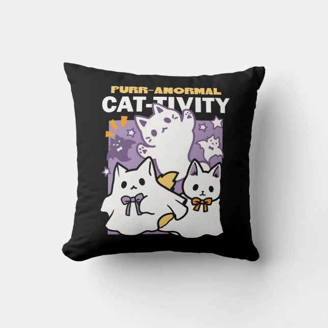 Purr-anormal Cat-tivity - Halloween Cat Design Throw Pillow (Front)
