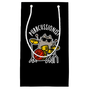 Purr-cussionist Funny Drummer Cat Pun Dark BG Small Gift Bag