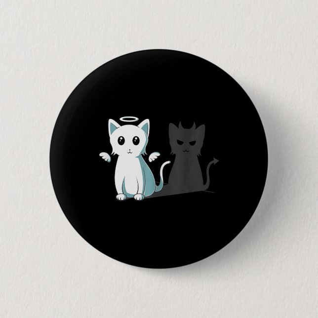Purr Evil Devil Cat Happy Halloween Cat Angel Devi Button (Front)