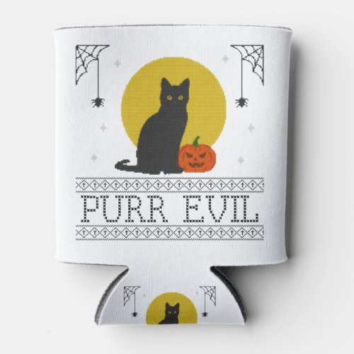 Purr Evil  Funny Cute Spooky Halloween Black Cat Can Cooler