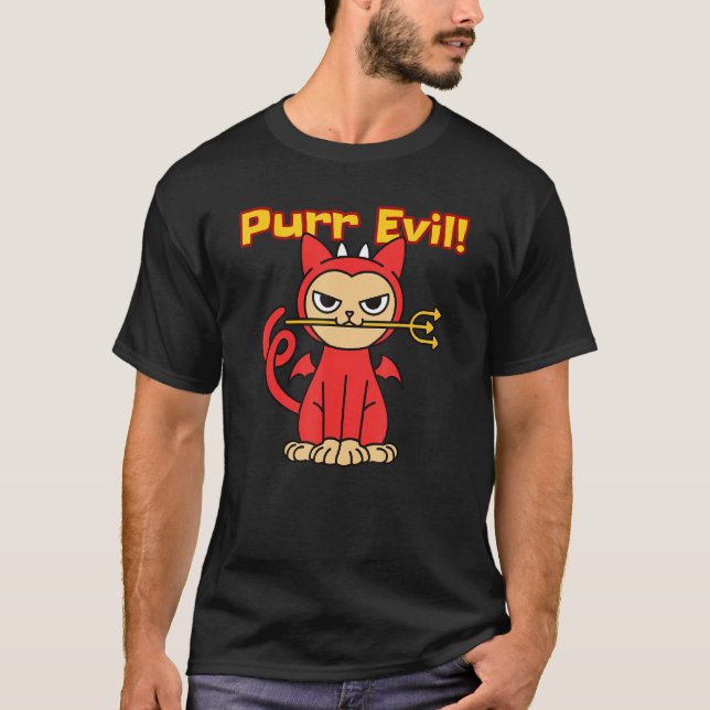 Purr Evil I Love Cats  & Cute Devil Cat T-Shirt (Front)