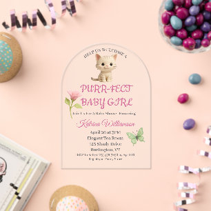 Purr-fect Baby Girl Kitten Baby Shower Acrylic Invitations
