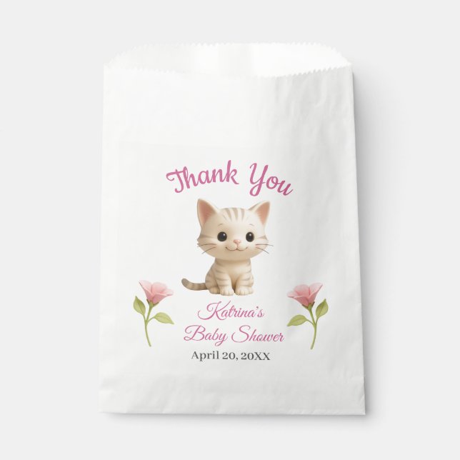 Purr-fect Baby Girl Kitten Baby Shower Favor Bags (Front)