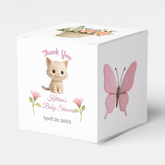 Purr-fect Baby Girl Kitten Baby Shower Favor Boxes (Front Side)