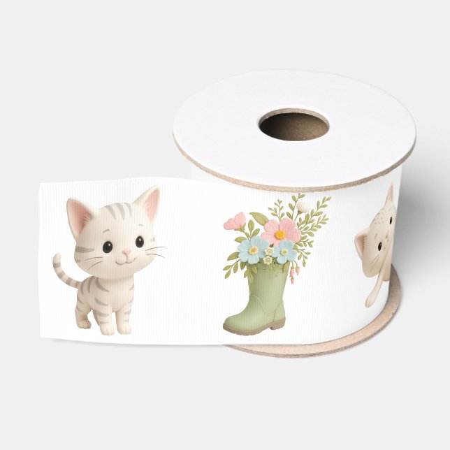 Purr-fect Baby Girl Kitten Baby Shower Grosgrain Ribbon (Spool)