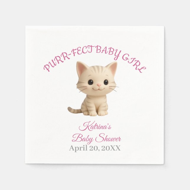 Purr-fect Baby Girl Kitten Baby Shower Napkins (Front)