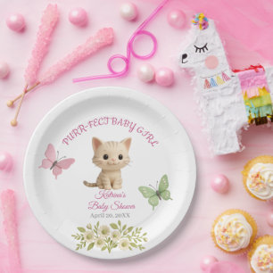 Purr-fect Baby Girl Kitten Baby Shower Paper Plates