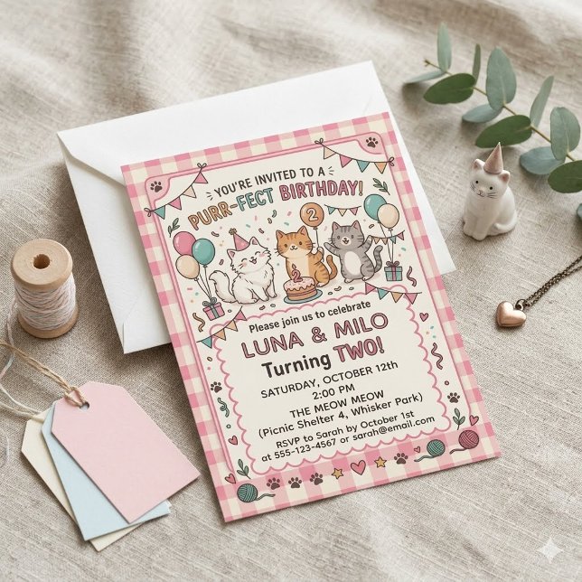 Purr-fect Birthday 2nd Birthday Invitation (Creator Uploaded)